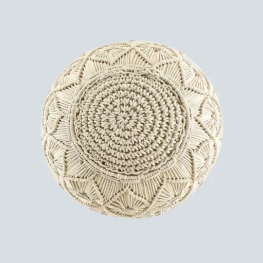 ivory macrame pouffe 1