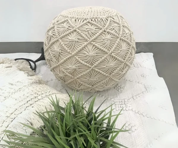 Ivory Dreams Macrame Floor Pouffe - Image 3
