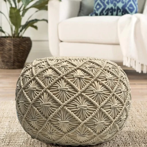 ivory macrame pouffe 4