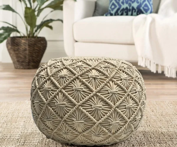 Ivory Dreams Macrame Floor Pouffe - Image 2