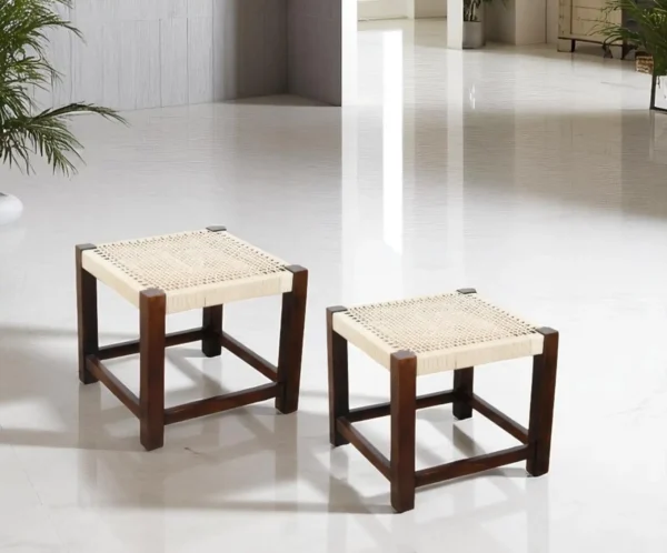 Weft Woven Wooden Stool - Image 2
