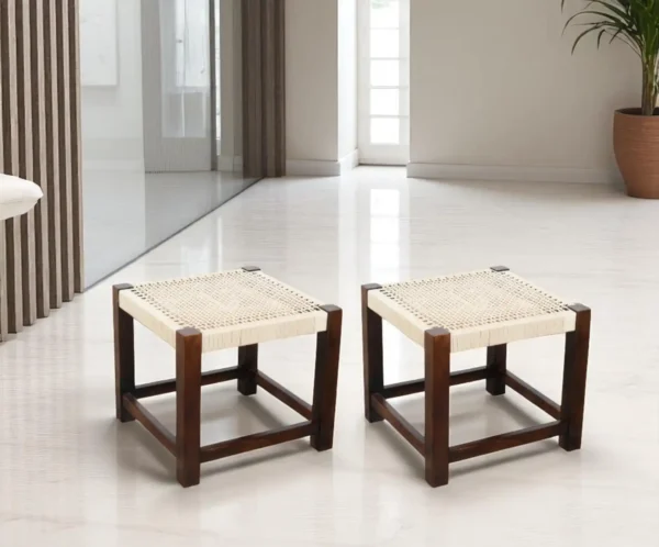 Weft Woven Wooden Stool - Image 3