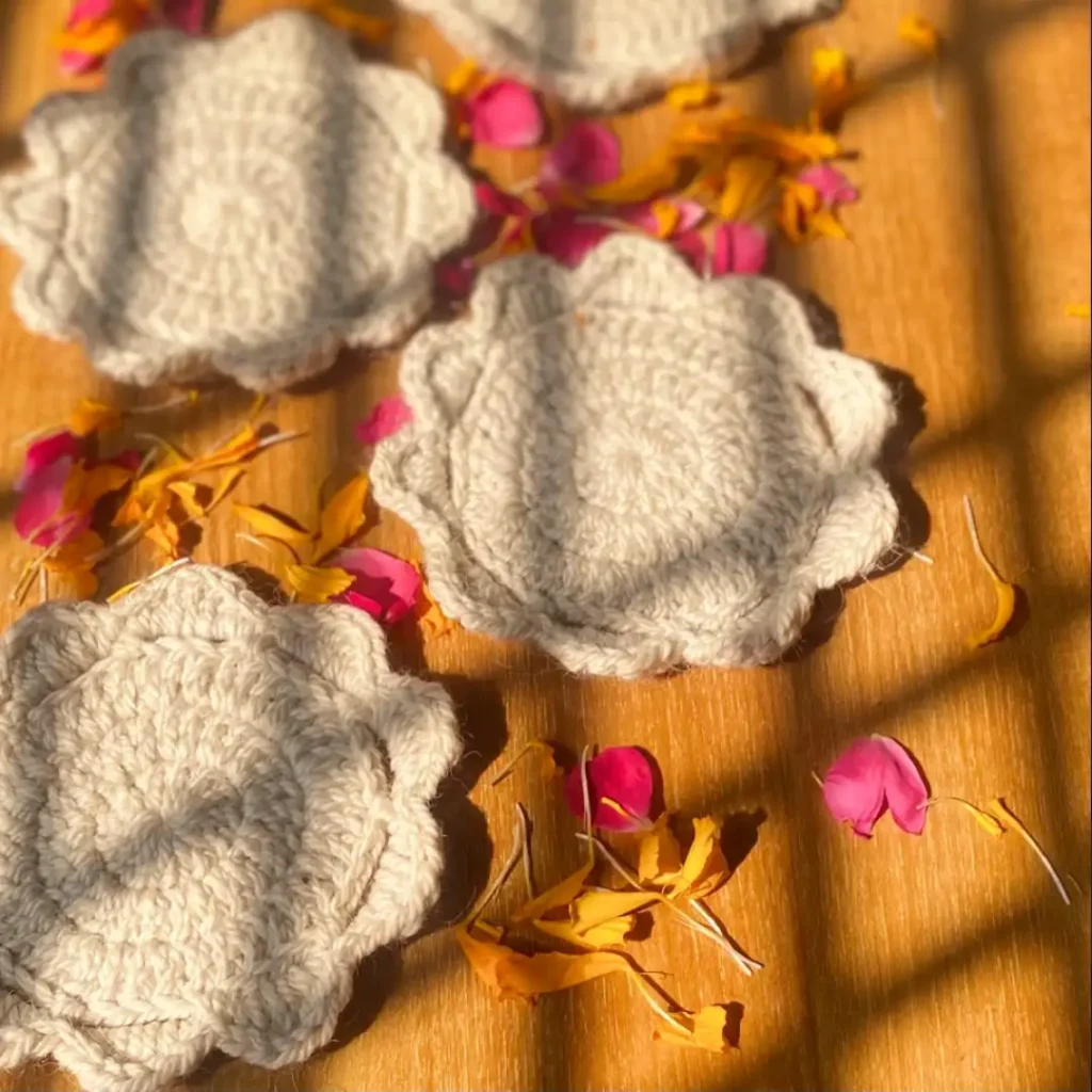 wool crocheted coaster beige 3