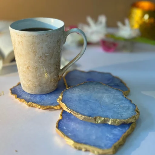 Summer 2026 Home 59 Crystal Agate Coaster Gold Plated Set of 4 Blue (4)