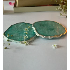 Crystal Agate Coaster Silver Plated Set of 2 Green (3)