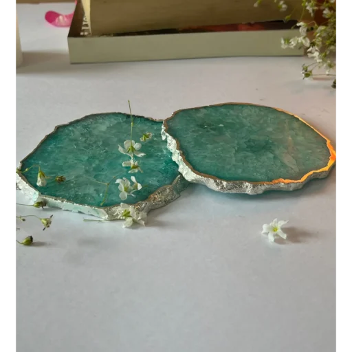Summer 2026 Home 58 Crystal Agate Coaster Silver Plated Set of 2 Green (3)